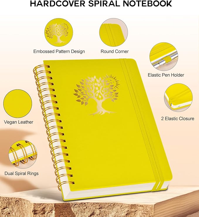 Large Spiral Notebook Journal for Women Men - 300 Numbered Lined Pages, College Ruled, A4 Hardcover Spiral Bound Notebook for School, Work, Note Taking, Writing, Leather Spiral Journal 8.5"x11"