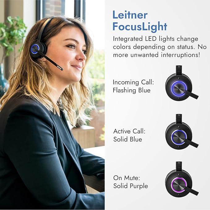 Leitner LH575 2-in-1 Wireless Office Headset with Mic - Computer & Telephone Headset (DECT Headset, not Bluetooth) - 5 Year Warranty - Phone Headsets for Office Phones