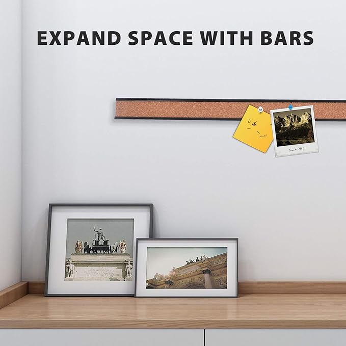 Corksidol Bulletin Bar Strip, Cork Board, 15" x 1", Classroom, Office, Cubicle, Aluminum Frame (Black)