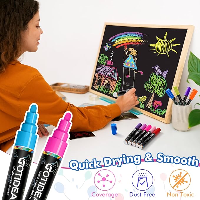 GOTIDEAL Chalk Markers, 30 Colors Liquid Chalk Markers for Blackboard Chalkboard Calendar Glass Neon Pens, Washable Window markers Paint and Drawing for Car, Auto, Bistro,Mirror Wet Erase Chisel Tip