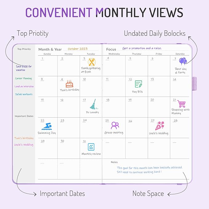 Undated Weekly Planner for 2025, Forvencer Simplified Weekly & Monthly Calendar Planner, Cute Daily Organizer Notebook, Agenda Journal to Track Goals & Tasks, Start Anytime, A5 Size, Dark Green