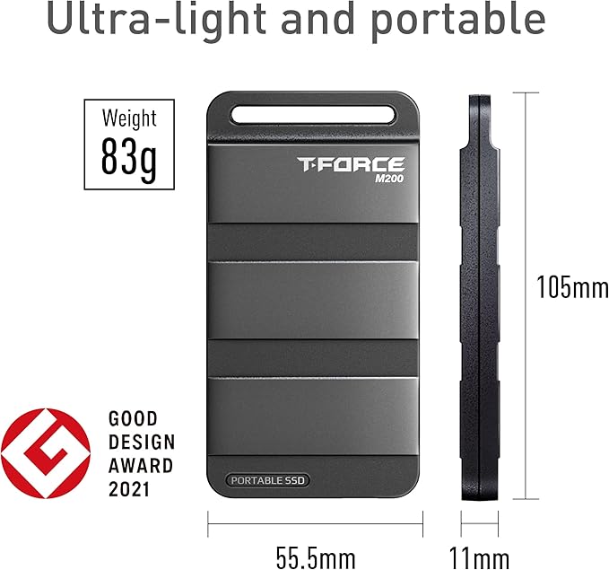 TEAMGROUP T-Force M200 Portable External SSD 2TB USB3.2 Gen2x2 Type-C Read/Write 2000MB/s Compatible with PS5 & Xbox & Chrome OS T8FED9002T0C102