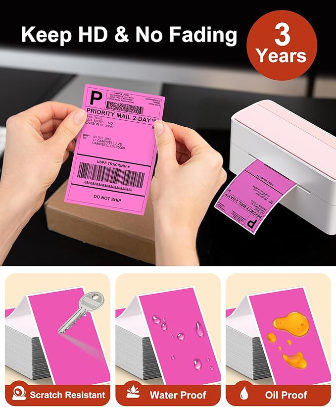 Phomemo 4x6 Thermal Label Printer Paper - 500 PCS Rose 4"x6" Fan-Fold Shipping Supplies Labels - Water/Oilproof Label Stickers - Permanent Adhesive Mailing Labels Paper for Thermal Printer