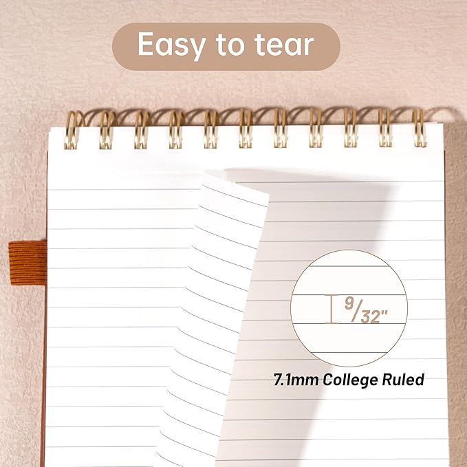 Yoment Top Spiral Notebook 240 Pages Leather Steno Pads 6x9 Top Bound Spiral Notepad 100 GSM College Ruled Notebook Left Handed Notebooks for Work School Office, Brown