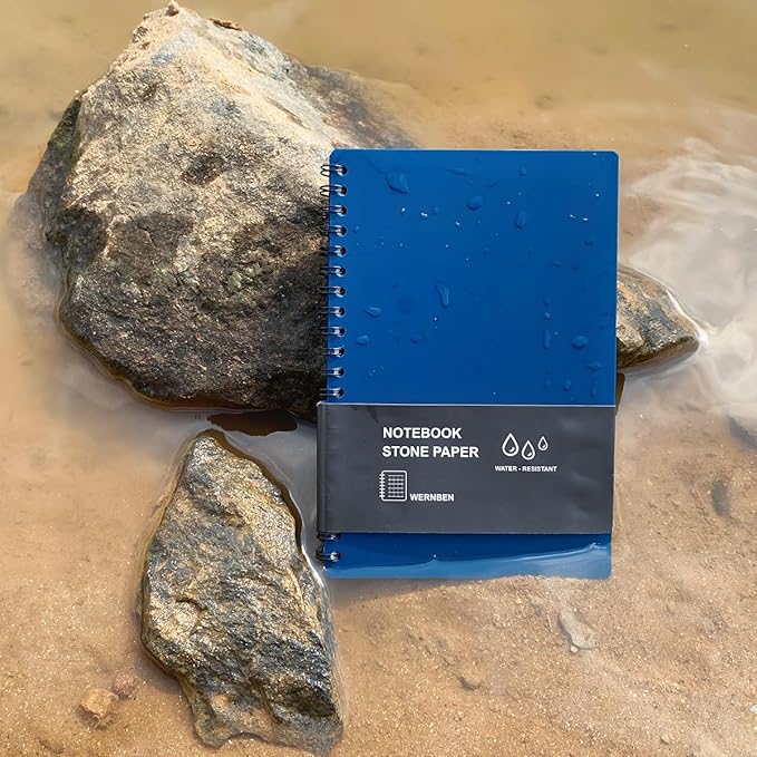 2PCS Waterproof Spiral Notebooks with Stone Paper and PVC Cover, Graph Pattern Weatherproof Notepad 100 Pages, Medium Size All-Weather Steno Pads for Outdoor Field (4.8"x7", Blue)