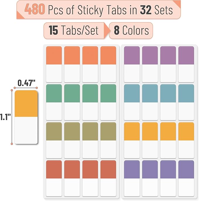Mr. Pen- Sticky Index Tabs, 480 Pcs, Colorful Sticky Tabs for Notebooks, Page Markers, Page Tabs for Binders, Page Tabs Sticky Tabs for Books, Notebook Tabs, Book Sticky Tabs for Notebooks