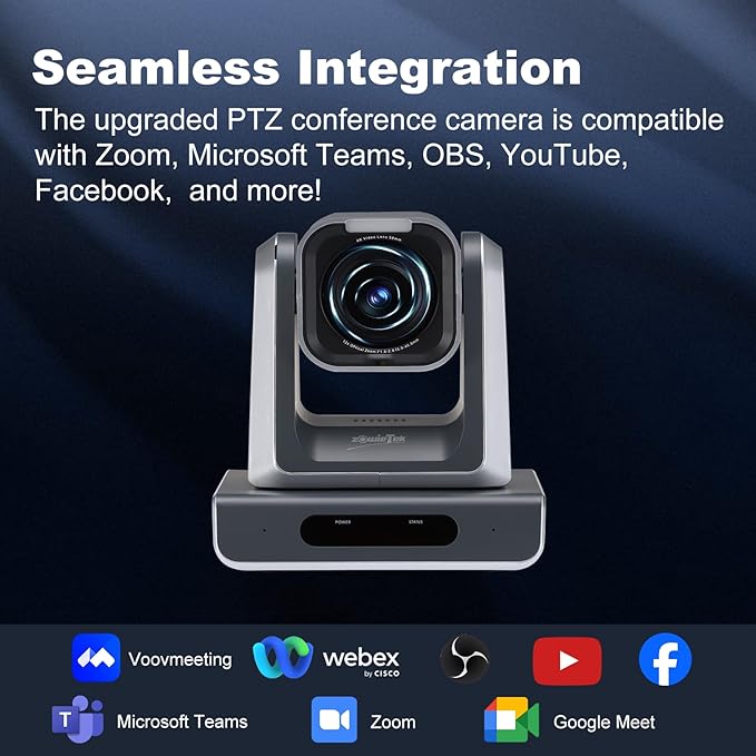 4K USB/HDMI/LAN PTZ Camera, Ergo-Ease Remote Control, Auto Focus, 18X Optical Zoom, Live Streaming for Video Conference, Meeting, Church, Event, Teaching