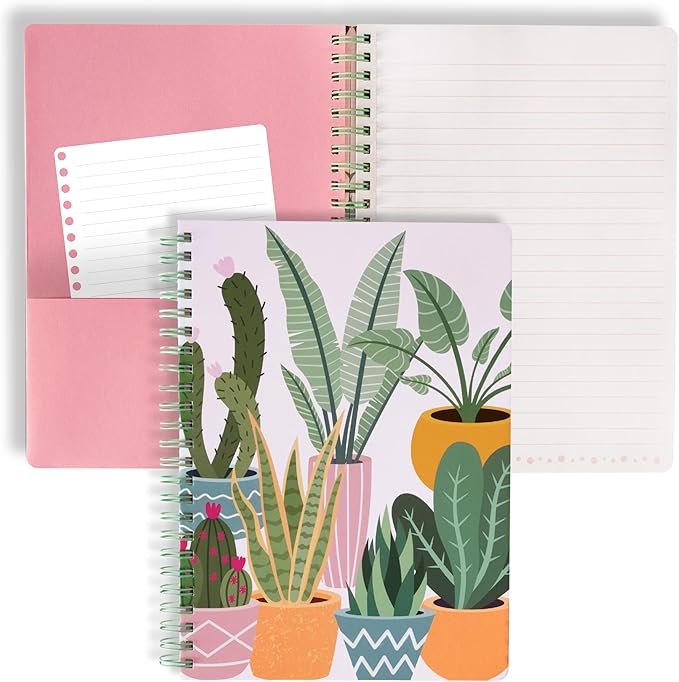 Steel Mill & Co Cute Pink Mini Spiral Notebook, 8.25" x 6.25" Journal with Durable Hardcover and 160 Lined Pages, Succulent