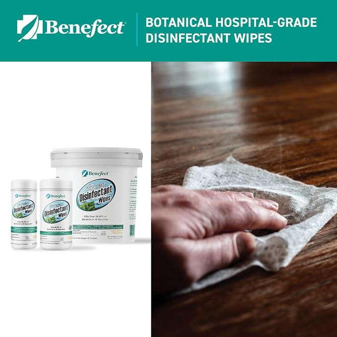 Benefect Botanical Disinfecting Wipes - (170 Wipe Count) Natural, No Residue - Antibacterial Disinfectant, Multi-Surface Cleaning and Sanitizing Wipes