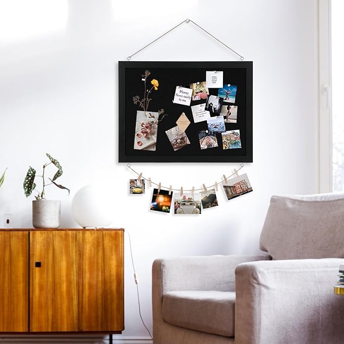 DOLLAR BOSS Black Cork Board with Linen Double-Sided 16''X 12'', Black Cork Boards for Walls, Wood Frame Bulletin Board Hanging Pin Board, Cork Board for Office Home School 1-Pack