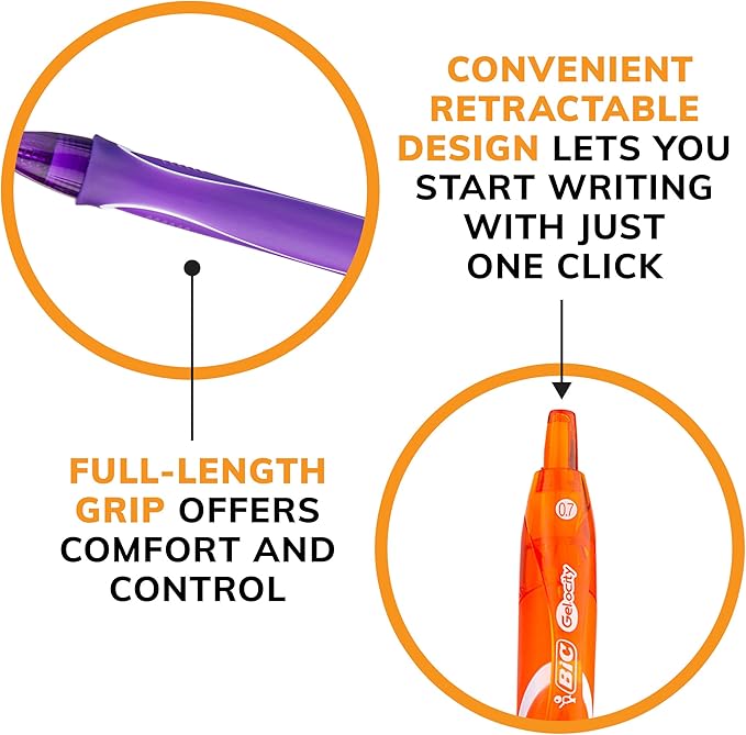 BIC Gelocity Quick Dry Gel Pens with Vivid colors and Smooth Writing, 0.7 mm Medium Point, 12-Count in Assorted Ink
