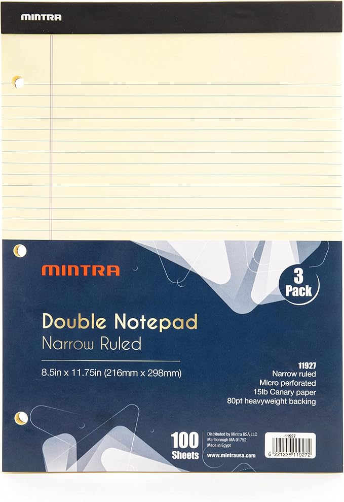 Mintra Office Legal Pads (Double Pad 3pk (Canary), 8.5in x 11in (Narrow Ruled))