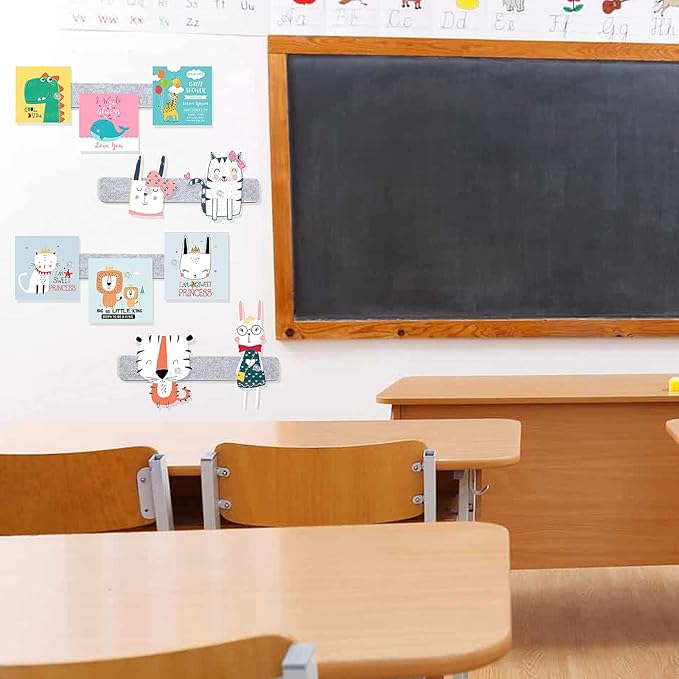 5 Pack Felt Pin Board Bar Strips Bulletin Board for Bedrooms Offices Home Wall Decoration, Notice Board Self Adhesive Cork Board with 35 Push Pins for Paste Notes, Photos, Schedules (Grey)