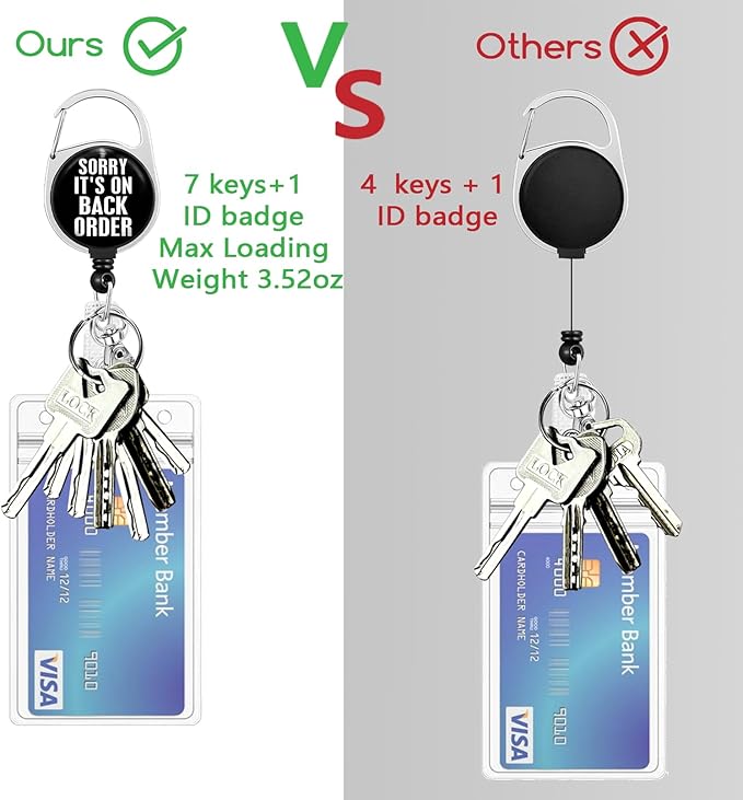 Sorry It's on Back Order Badge Reel Retractable Heavy Duty with 360° Swivel Carabiner Clip, ID Badge Holder Retractable, Nurse Teacher Retractable Keychain Name Badge Clip Pharmacy Technician Gifts
