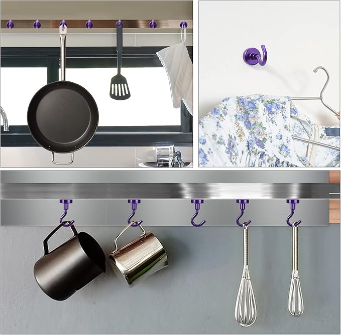 DIYMAG Magnetic Hooks, 30Lbs Strong Heavy Duty Cruise Magnet S-Hooks for Classroom, Fridge, Kitchen etc, (6 Pack-Purple)