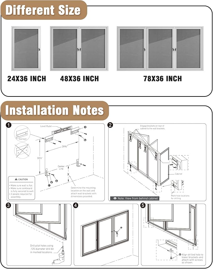 36"x72" Enclosed Bulletin Board, Outdoor Lockable Weather-Resistant Aluminum Cork Noticeboard for School & Office, Silver Frame w/Grey Flet