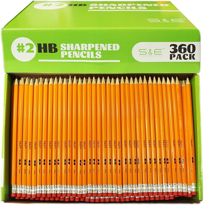 S & E TEACHER'S EDITION 360pcs Pre-sharpened Pencils with eraser top, No.2 pencils #2 HB pencil, Golf, Classroom, Pew, Back to school, 360 pcs/box