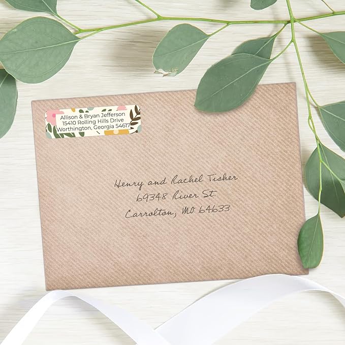 Pastel Floral Rolled Address Labels / 500 Personalized Return Address Labels/Designer Address Stickers in Elegant Plastic Dispenser