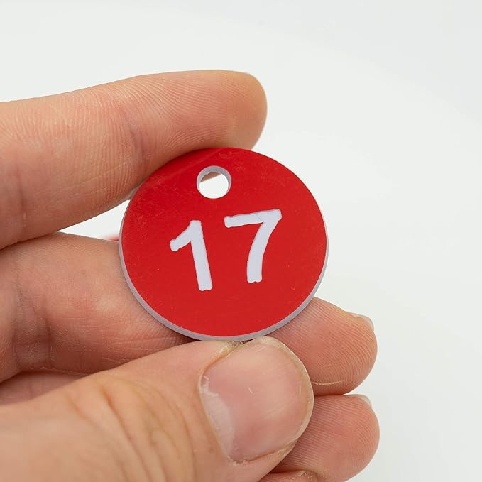StayMax Plastic ID Number Tags Engraved Tags Key Tags Without Key Rings (101-200, Red)