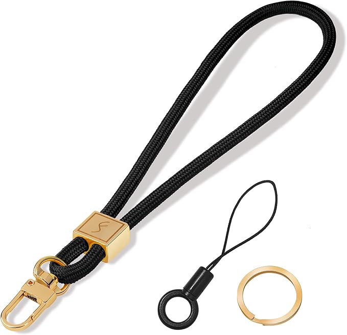 Fishent Keychain Wristlet lanyard, Cute Key Chain Holder, Upgraded Woven Wrist Lanyard for Keys, Wristlet Strap Keychain for Women Men Car Keys ID Badges Card Wallet Phone (Black)