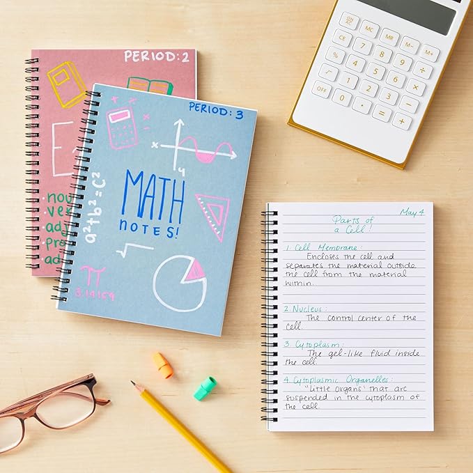 Paper Junkie 5 Pack Spiral Journal - Small Notebooks Bulk 6" x 8" with 120 Lined Pages for Work, Students, School, Writing (5 Colors Kraft Paper Covers)