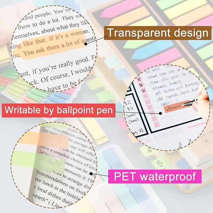 KICNIC Page Markers Colored Sticky Tabs 3200 Pcs, Translucent Arrow Flags for Page Marking, Fluorescent Index Tab Stickers for Notebooks, Small Sticky Notes Flags [8 Colors, 16 Sets]