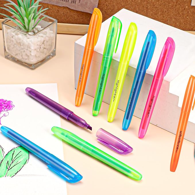 BESARME 60 Pack Highlighters Bulk Highlighter Assorted Colors 6 Colors Fluorescent Highlighters Markers for Home School Office