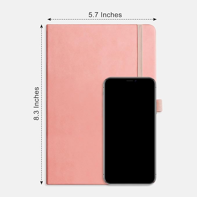 RETTACY Bullet Dotted Journal Notebook, 192 Pages, A5 Medium Size (5.7'' x 8.3''), Leather Hardcover, 100 GSM Thick Paper, for Bullet Journaling, Planning, Tracking (Pink)