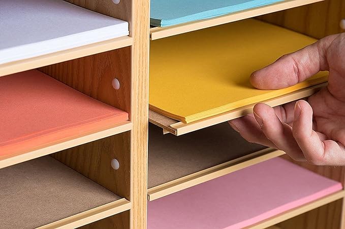 AdirOffice Wooden Adjustable Literature Organizer, 12 Compartment Office Mailbox, or Classroom Literature Organizer, Medium Oak