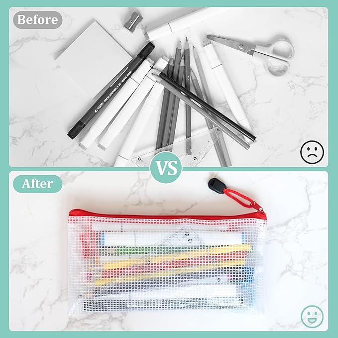 24pcs Mesh Zipper Pouch Bags Small, Pencil Bags With Zipper, 8.1x4.8 Inches Zipper Pencil Pouch, 8 Colors Pencil Pouch Bulk, Reusable Pencil Bags for Office Supplies and Travel Storage