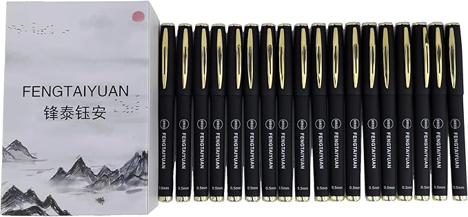 Fengtaiyuan Gel Ink Roller Ball Pens, Black Ink, Extra Fine 0.5mm, Comfortable Grip, Easy Hold, Writting Pens, Smooth, 18 Count (Black-0.5mm-P18SS)