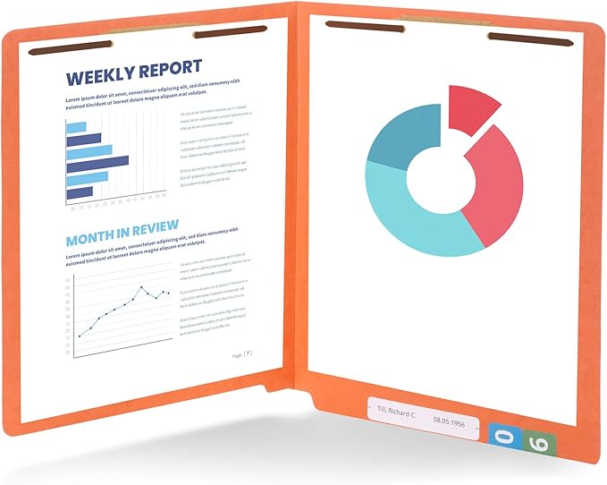 50 Orange End Tab Fastener File Folders - Reinforced Straight Cut Tab - Durable 2 Prongs Designed to Organize Standard Medical Files, Receipts, Office Reports, and More - Letter Size, Orange, 50 Pack