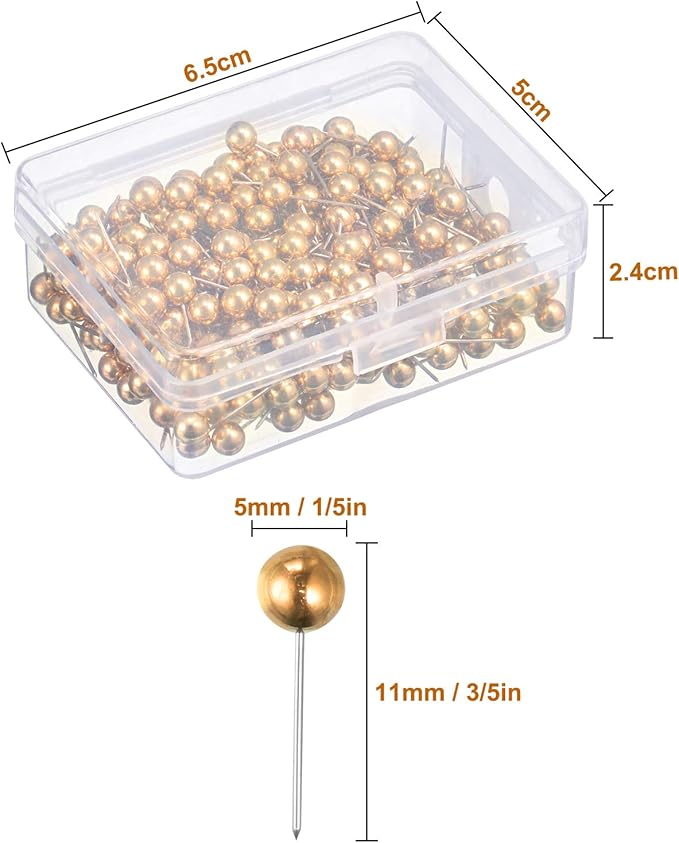 Map Tacks Push Pins Small Size 300 Packs (Gold, 1/5 Inch)