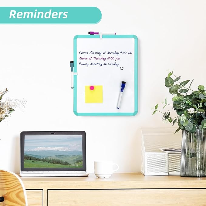 VUSIGN Small White Board Dry Erase, 14'' x 11'' Magnetic Dry Erase Board, Mini Whiteboard with Markers for Kids, Students, Fridge, Wall, Locker, Green