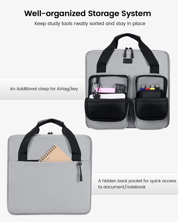 3 Inch 3 Ring Zipper Binder with Shoulder Strap & Handle & Multi-Pocket - 3" Binder with Zipper for School, Compatible with 13-Inch MacBook/Tablet -Patent Design Grey