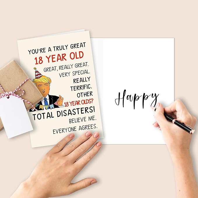 Funny Trump 18th Birthday Card for Son Daughter, Happy Trump 18th Birthday Gifts for Girls Boys, Humorous 18 Bday Decorations for Her Him