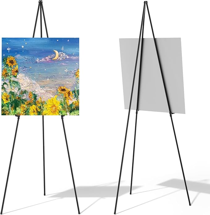 Thicken Display Easel Stand for Wedding - 63" Instant Tripod Collapsible Portable Sturdy Floor Easel - Easy Folding Adjustable Poster Metal Stand for Signs, Display Show, Artist, Art, Painting - Black