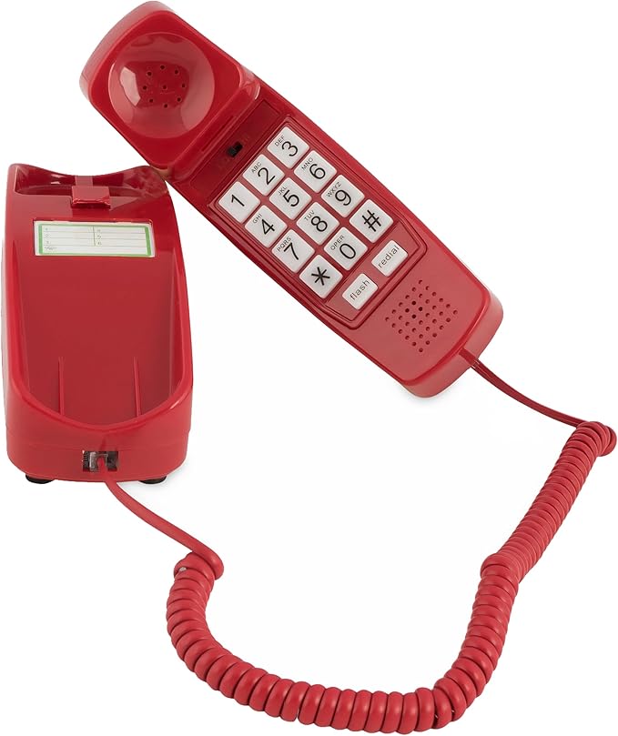 iSoHo Phones - Hearing Device-Friendly Phone – Gentle on Aching Hands, Easy-to-Press Buttons, Wall-Mountable, Custom Ringtone/Volume, Adjustable Ringer & Call Waiting with Lighted Keypad, Crimson Red