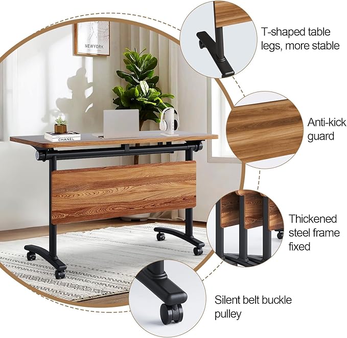 Conference Room Table with Flip-Top Design for Dynamic Meetings, Business Table Computer Desk with Heavy-Duty Frame,Foldable Seminar Meeting Tables for Home Office (4, C, 61IN)