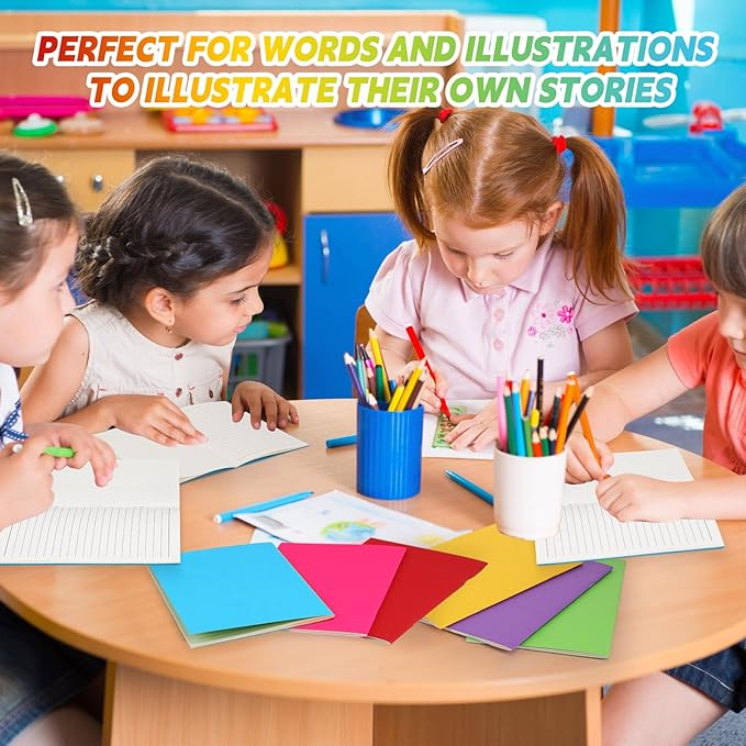 Gueevin 6 Pcs Blank Books for Kids to Write Stories Bulk Composition Notebooks Colorful Soft Cover Notebooks for Drawing Ruled Lined Journals Sketching Kindergarten Easter Gift (Classic Colors)