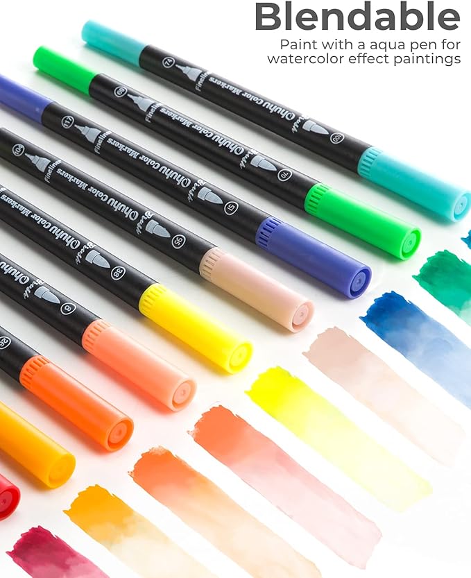Ohuhu Markers for Adult Coloring Books No bleeding 36 Colors Coloring Markers Water-based Dual Tips Fineliner & Brush Drawing Pens Art Markers for Kids Adults Sketch Journal - Maui - Black