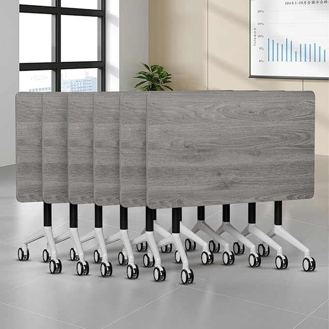 Folding Conference Table, Modern Large Conference Room Tables with Flip-Top Design, Foldable Conference Table Meeting Table with Wheels, Mobile Seminar Training Tables for Office Classroom (6, Oak)