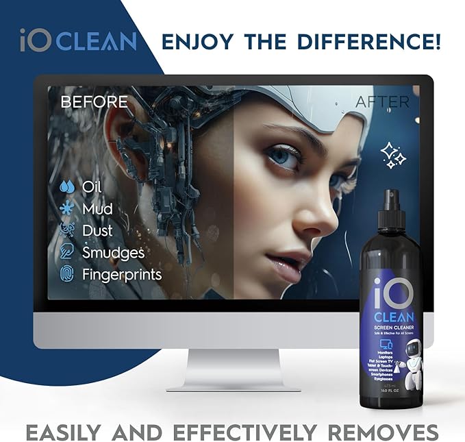 Screen Cleaner Spray (16oz - 473ml) – Best Large Cleaning Kit for LCD LED OLED TV, Smartphone, iPad, Laptop, Touchscreen, Computer Monitor, Electronic Devices, 3 Microfiber Cloths and 2 Nozzles