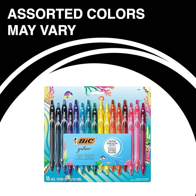 BIC Gelocity Quick Dry Ocean Themed Gel Pens, Medium Point (0.7mm), 16-Count Gel Pen Set, Colored Gel Pens for Note Taking and Journaling