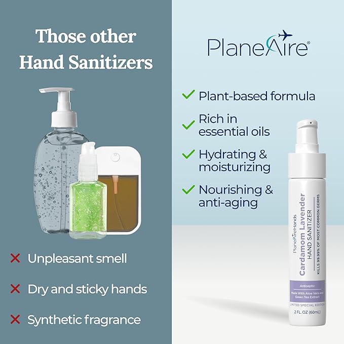 Cardamom Lavender Lotion Hand Sanitizer | Travel Size | Moisturizing Hand Lotion | Made with Aloe Vera & Essential Oils | Rich in Vitamin E | Cleanse & Moisturize | Scented Hand Sanitizer | 6-Pack