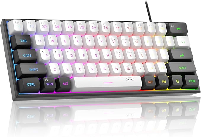 MageGee Mini 60% Gaming Keyboard, RGB Backlit 61 Key Ultra-Compact Keyboard, TS91 Ergonomic Waterproof Mechanical Feeling Office Computer Keyboard for PC, MAC, PS4, Xbox ONE Gamer(Black White)……