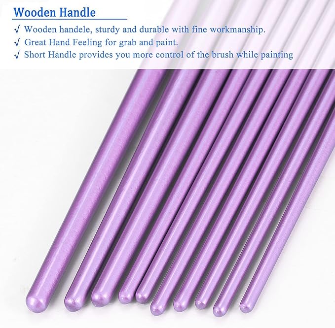 BOSOBO Paint Brushes Set, 6 Pack 60 Pcs Round Pointed Tip Paintbrushes Nylon Hair Artist Acrylic Paint Brushes for Acrylic Oil Watercolor, Face Nail Art, Miniature Detailing & Rock Painting, Purple