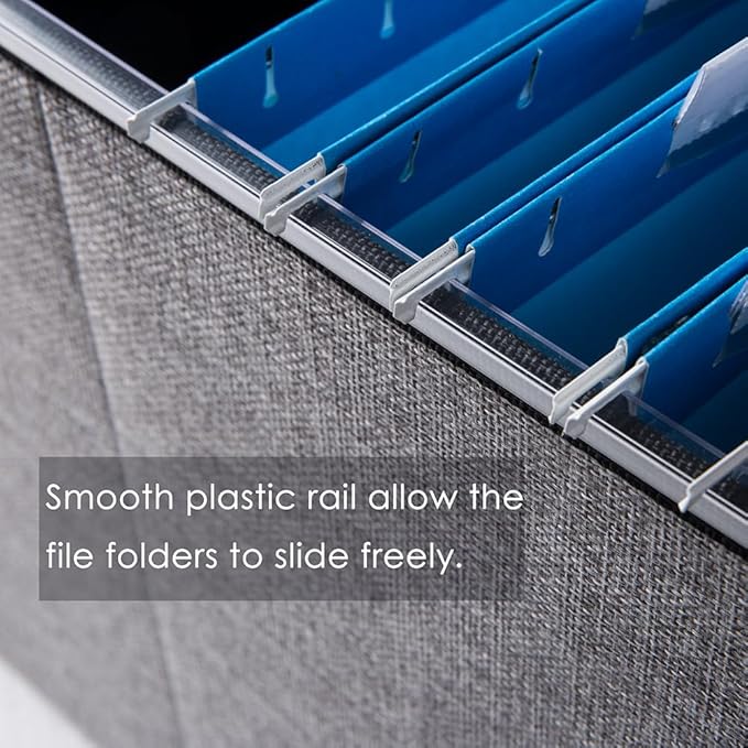 PRANDOM File Organizer Box - Set of 4 Collapsible Decorative Linen Filing Storage Hanging File Folders with Lids Office Cabinet Letter Size (15x12.2x10.75 inch)
