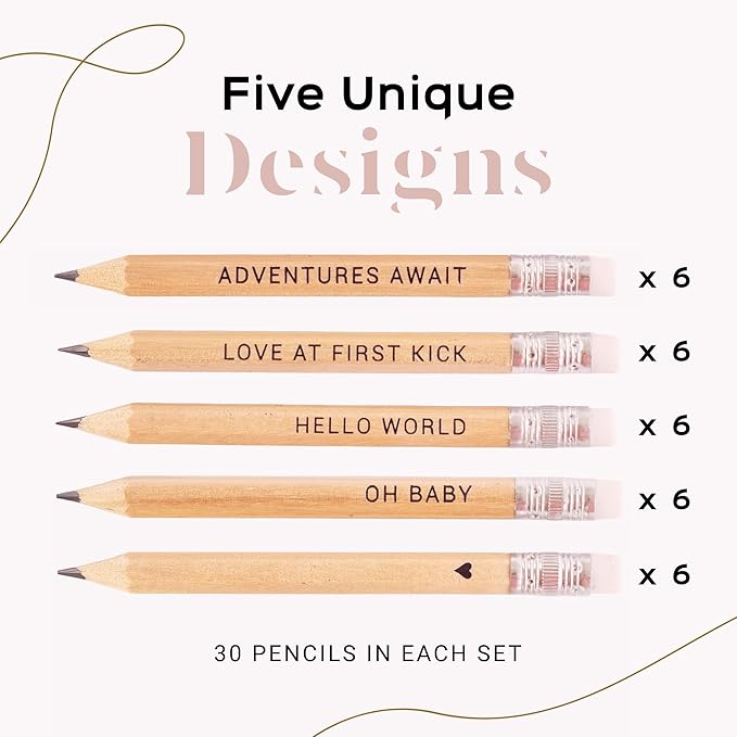 Markt Mini Pencils For Baby Shower Games For Girl Or Boy, Heart Pencils, Small Pencil Set (Wood)