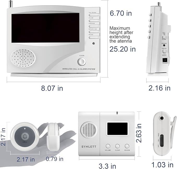 Nurse Call System Wireless Call System with 1 Portable Caregiver Pager 10 Call Buttons and 1 Central Monitoring Unit for Seniors Patients Clinic Emergency Nursing Care Home